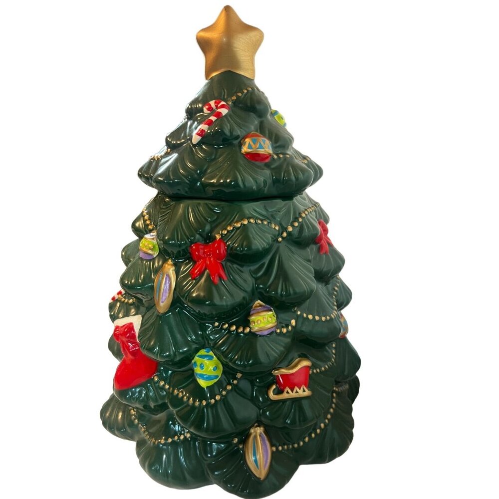 Vtg Lrg Christmas Tree Cookie Jar Ornaments & Gold  Star + trim rare‎ Collector